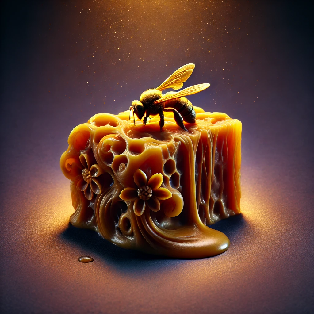 DALL·E 2025-12-05 20.37.34 - A beautifully detailed piece of natural beeswax in rich golden tones, matching the warm, glowing style of molten wax. The beeswax has an organic, text